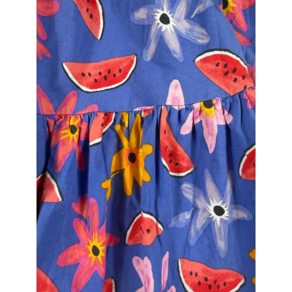 Tea Collection Watermelon Floral Tiered Twirl Dress Blue Size 5